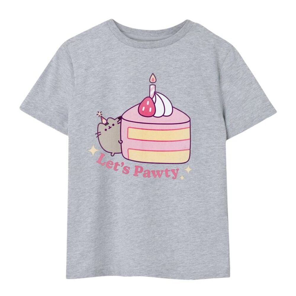 Pusheen Girls Let�'s Pawty T-Shirt / Grey Marl